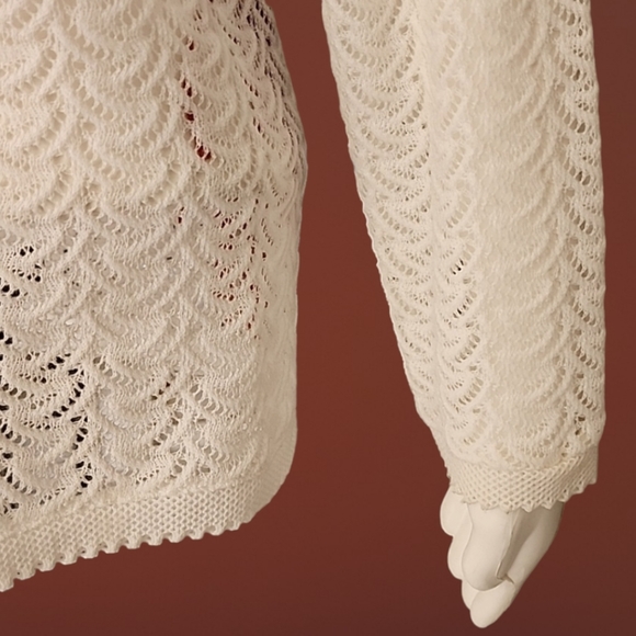 VINTAGE NASHARR JAPAN White Cardigan Sweater M Crochet Grandma Grannycore Punk - Picture 13 of 16